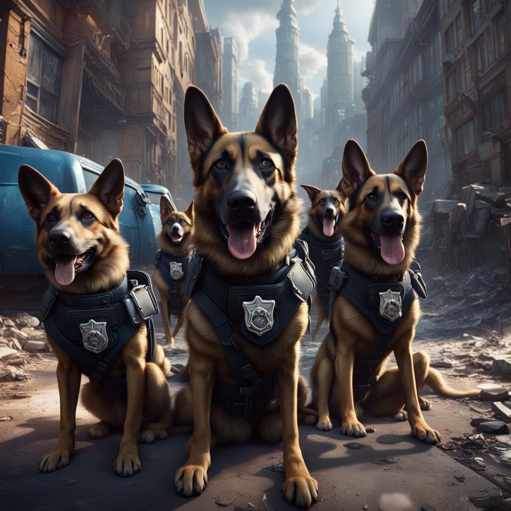 Police Dogs Take a Selfie: Detailed Matte Painting