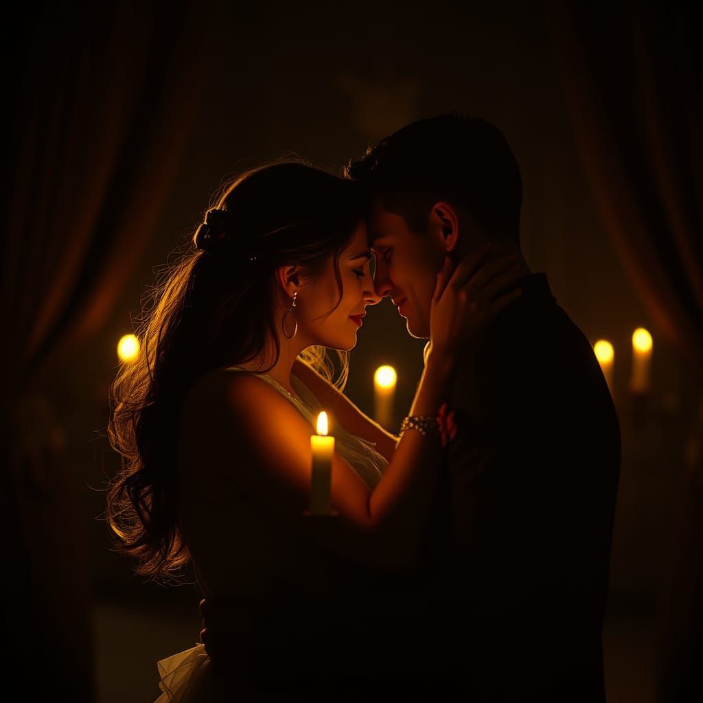 Romantic Couple in Candlelight: Cinematic Still