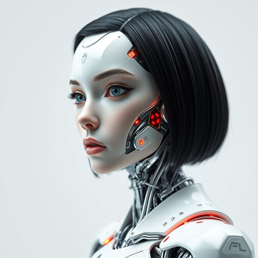 Cyberpunk Android Goddess in Iridescent Armor