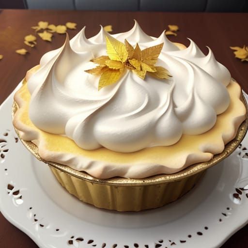 Surreal Mountain of Lemon Meringue Pie with Golden Leaves