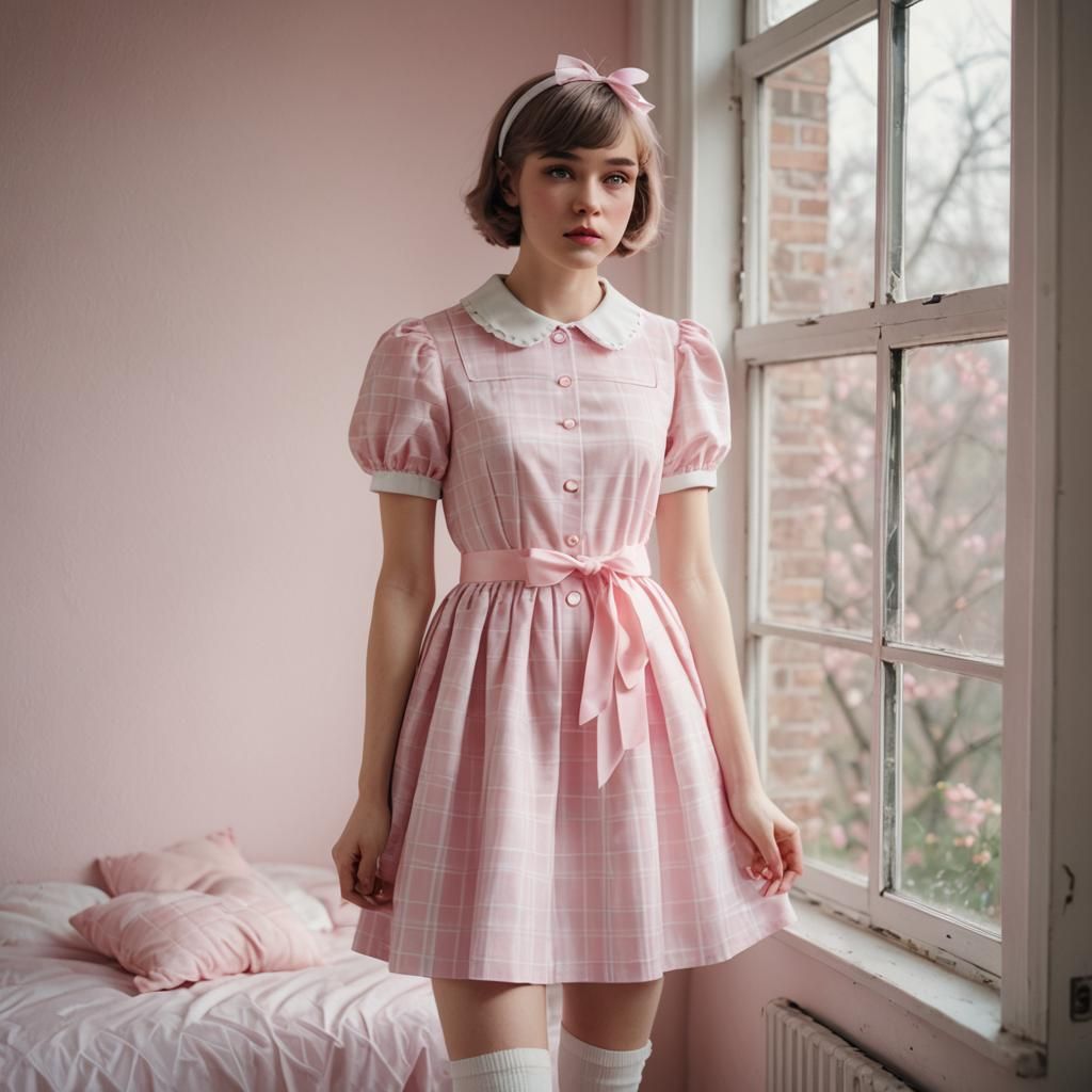 Pastel Portrait of Young Crossdresser in Babydoll Dress