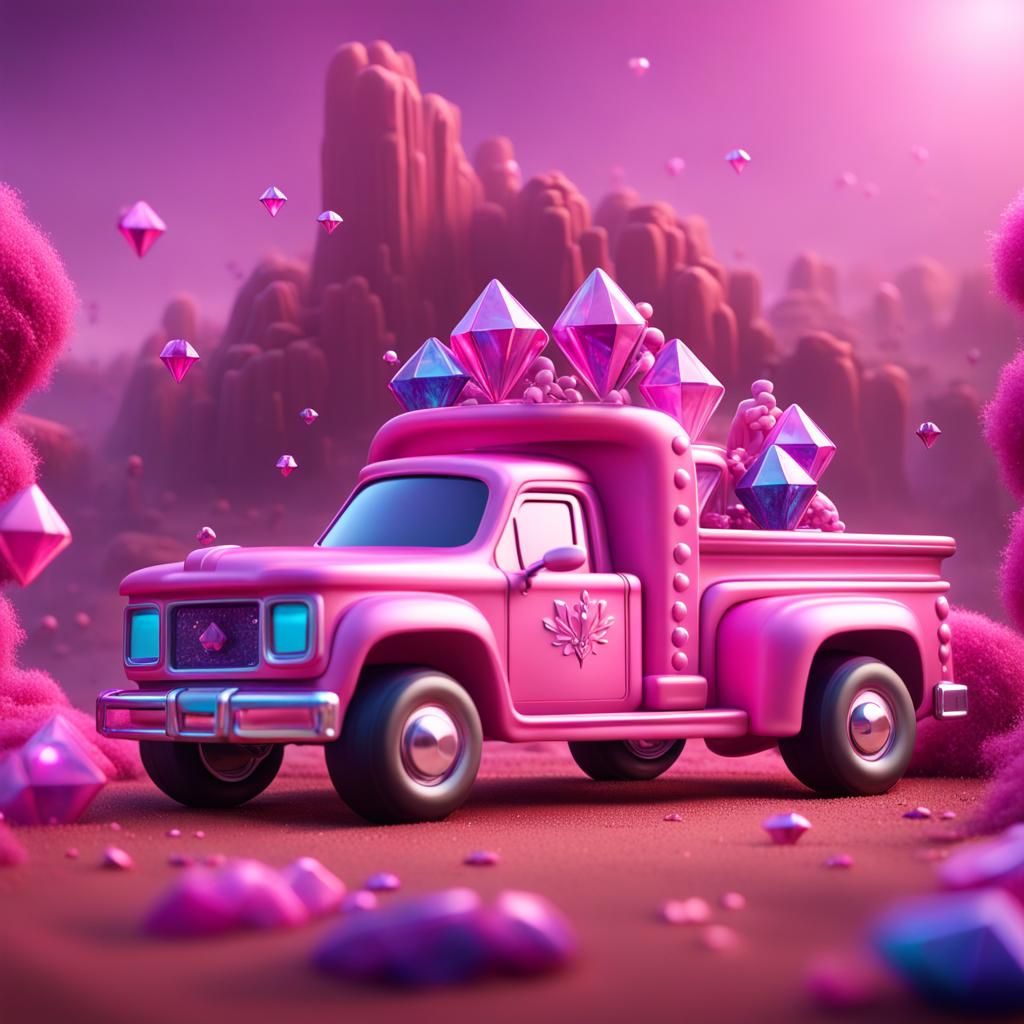 Pink Toy Truck with Diamonds, Detailed Matte Painting