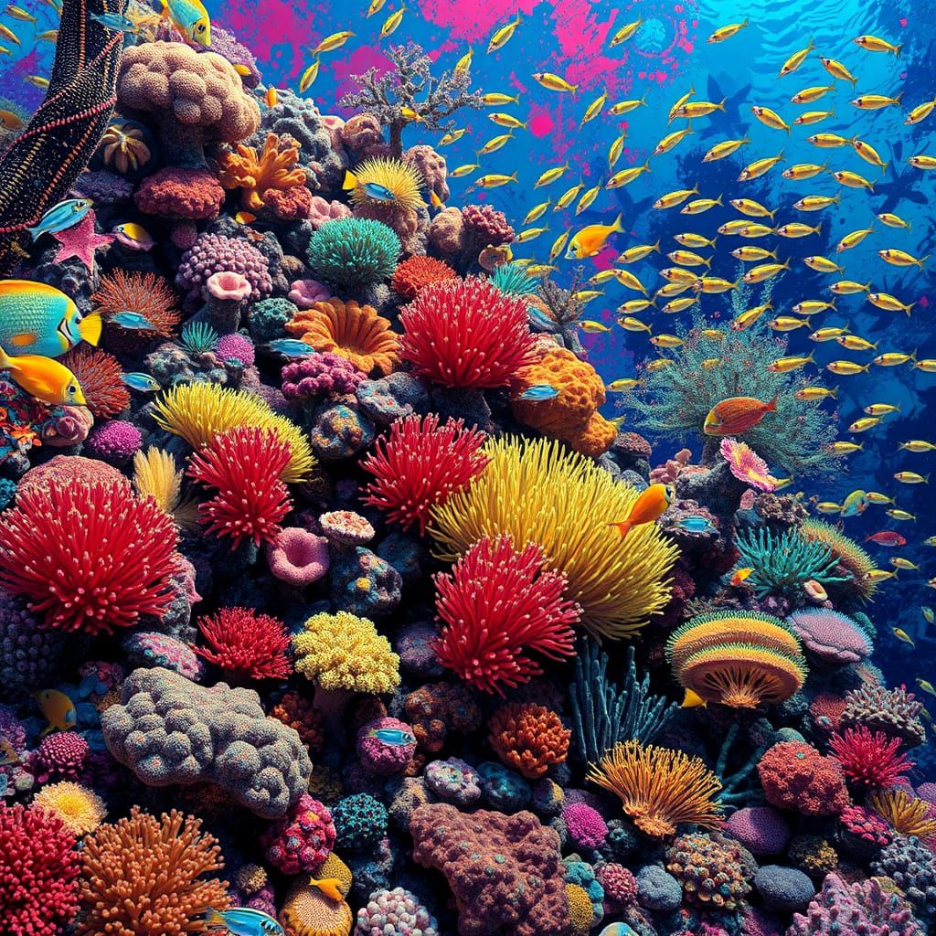 Colorful Coral Reef in Graffiti Street Art Style