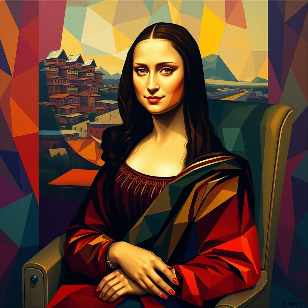 Modern Mona Lisa in Futuristic Cubist Style