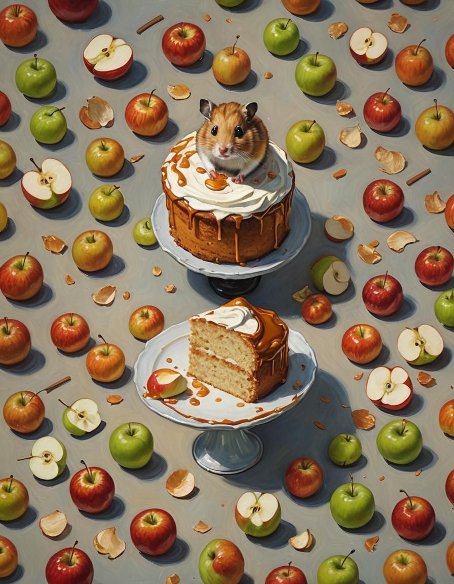 Caramel Apple Cake and Hamster Oil Painting