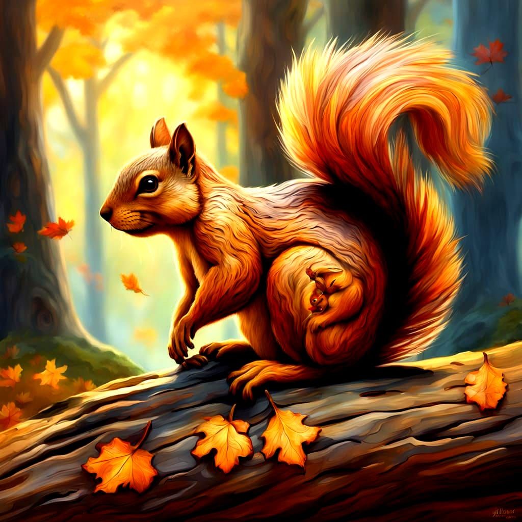 Squirrel Carving on Maple Burl Stump in Landscape