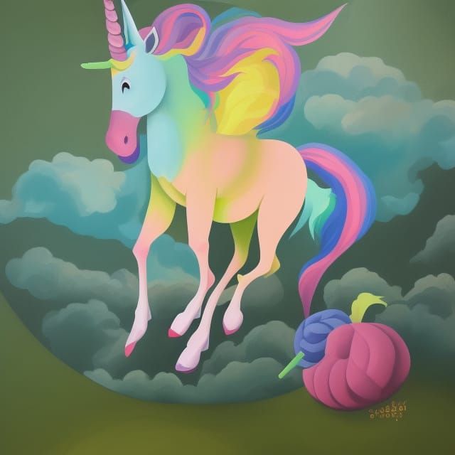 Detailed Gouache Painting of a Fat Unicorn