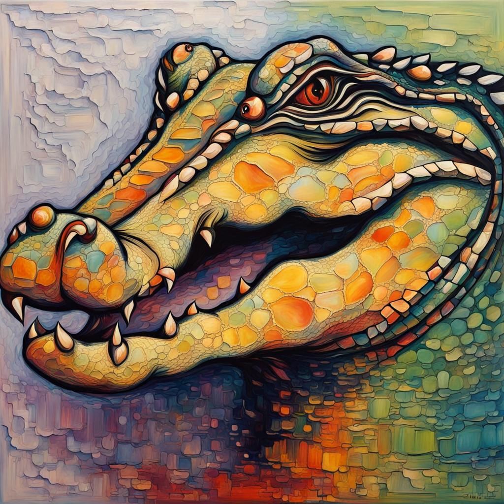 Abstract Alligator Art with Complementary Colors