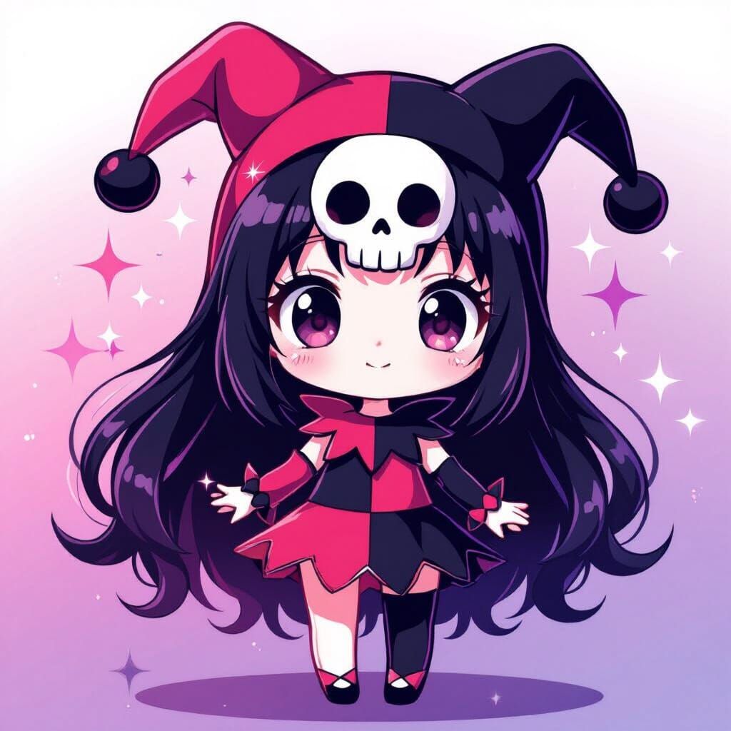Anime Kuromi with Skull Motif in Pink and Purple Gradient