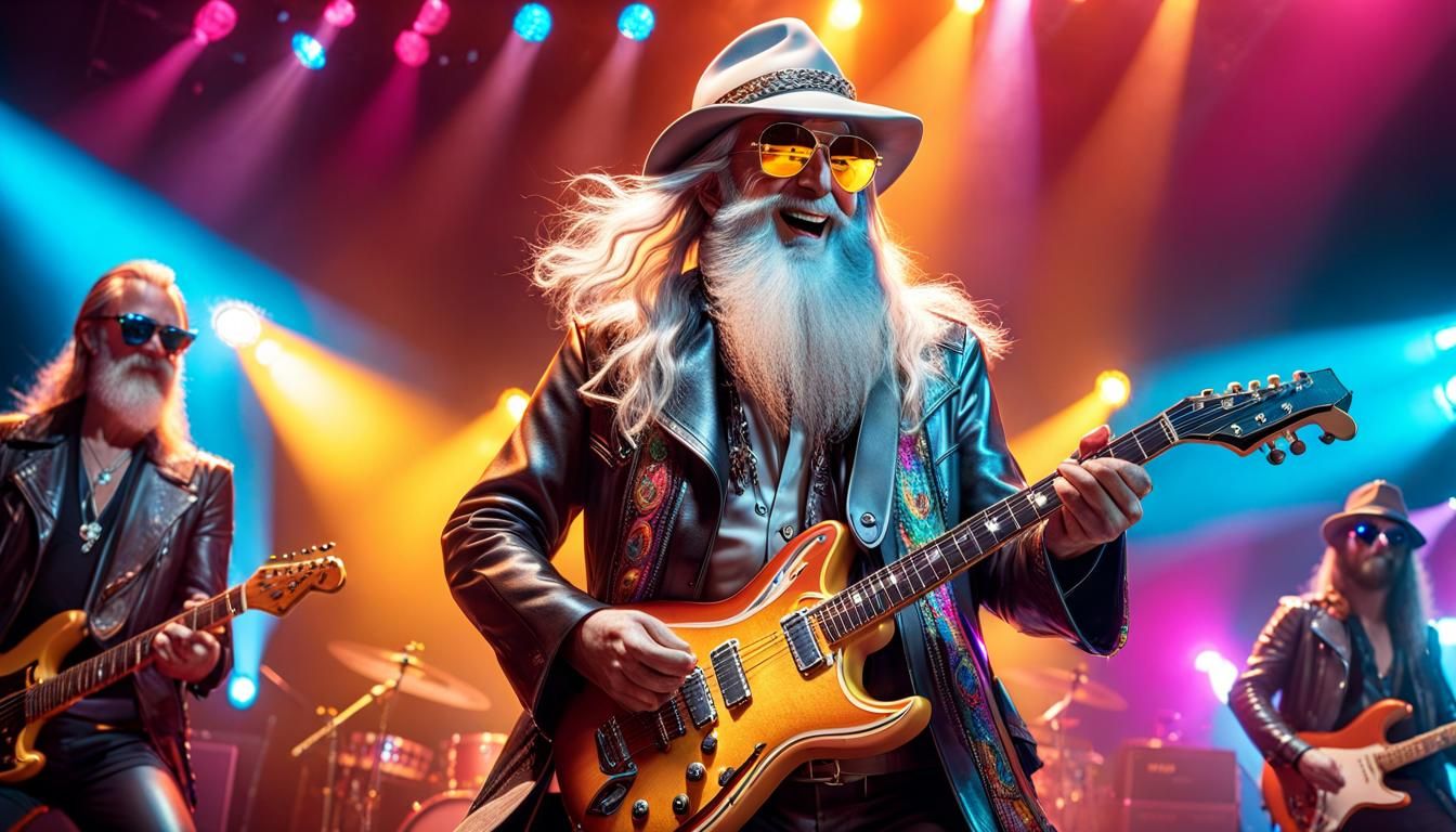 Gandalf and ZZ Top Rocking a Disco Stage