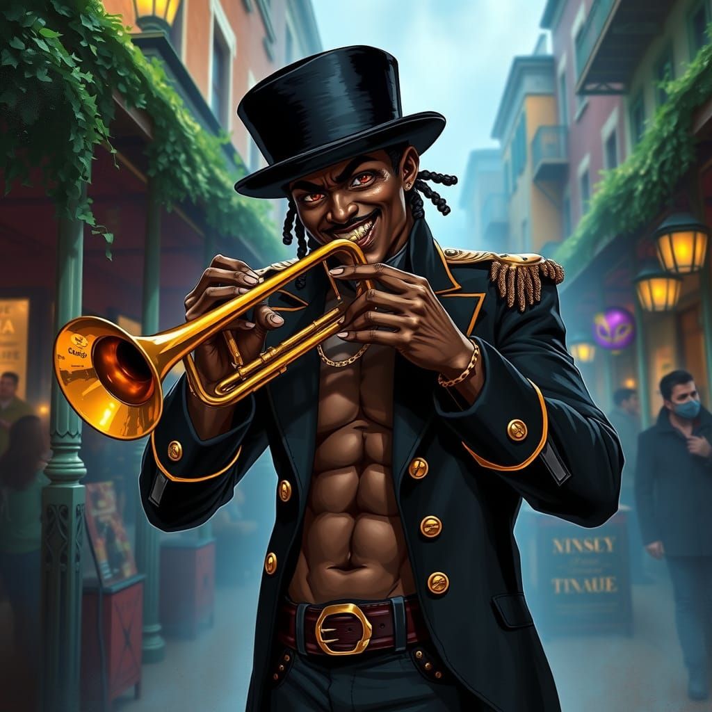 Vampire Trumpeter Plays at Mardi Gras Festival