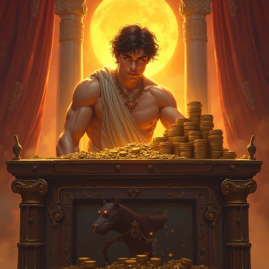 Majestic Pluto Oversees Underworld Treasure in Golden, Red H...