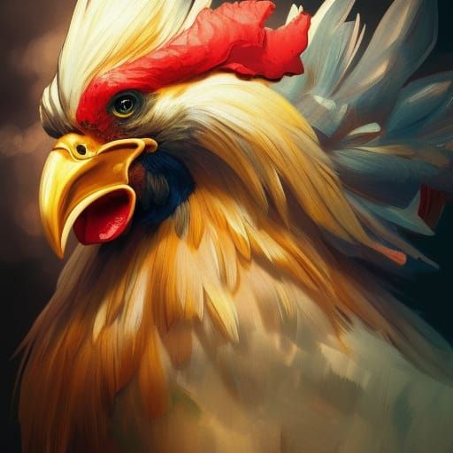 Angry Rooster Portrait in Hyperdetailed Style