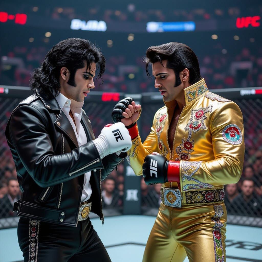 Michael Jackson vs. Elvis in UFC Arena as Digital Art