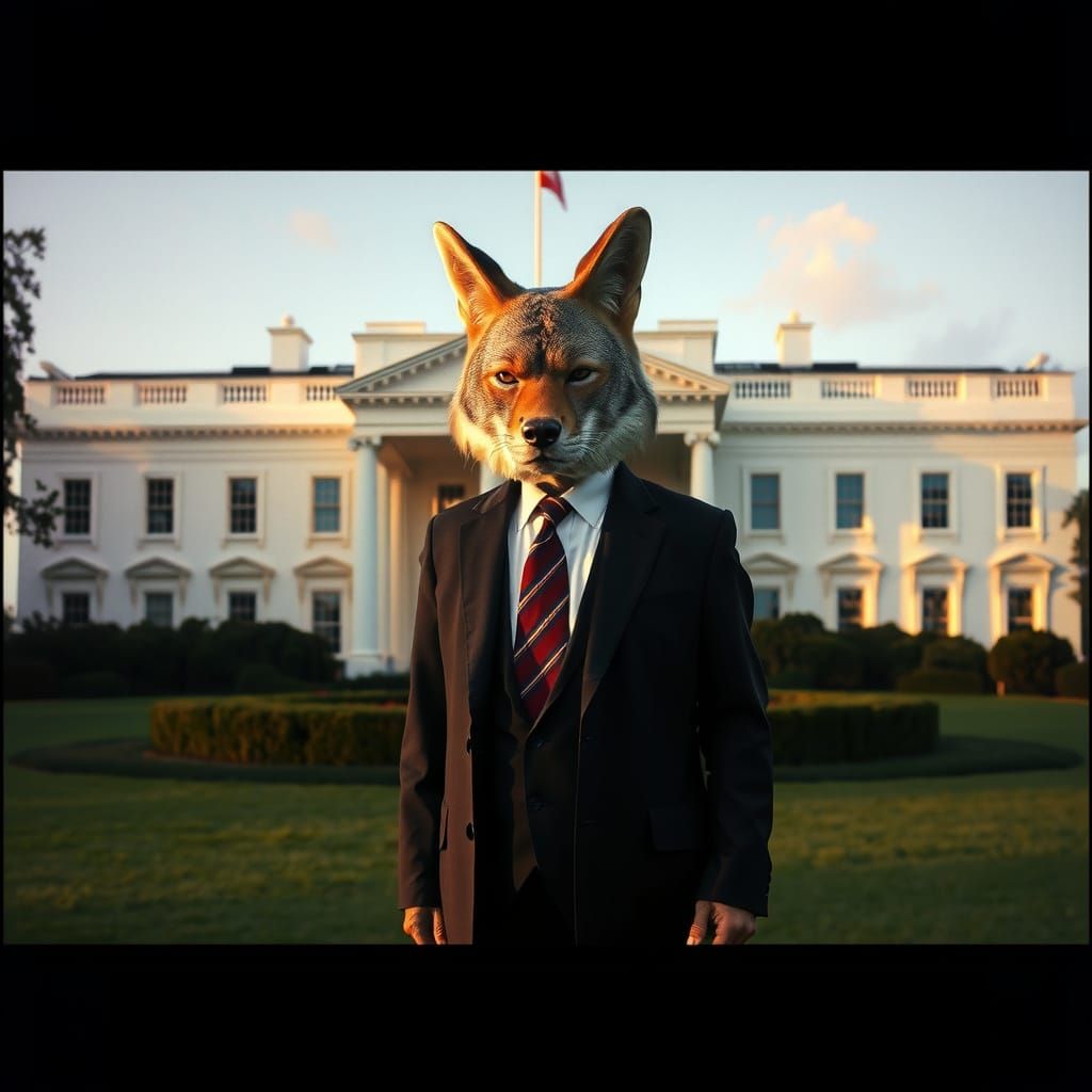 Cyber-Gothic Jackal Trump Emerges on White House Lawn