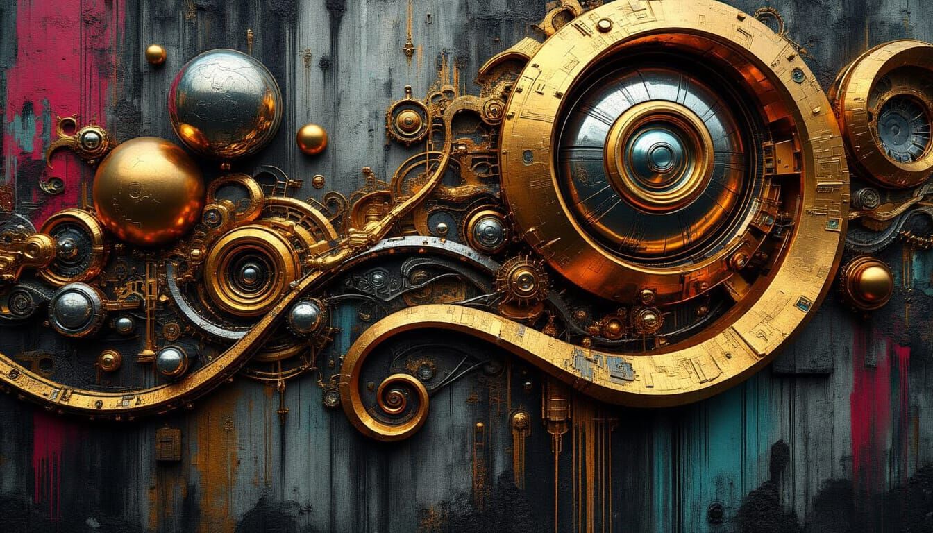 Surreal Metal Reels Unwinding on Graffiti Walls