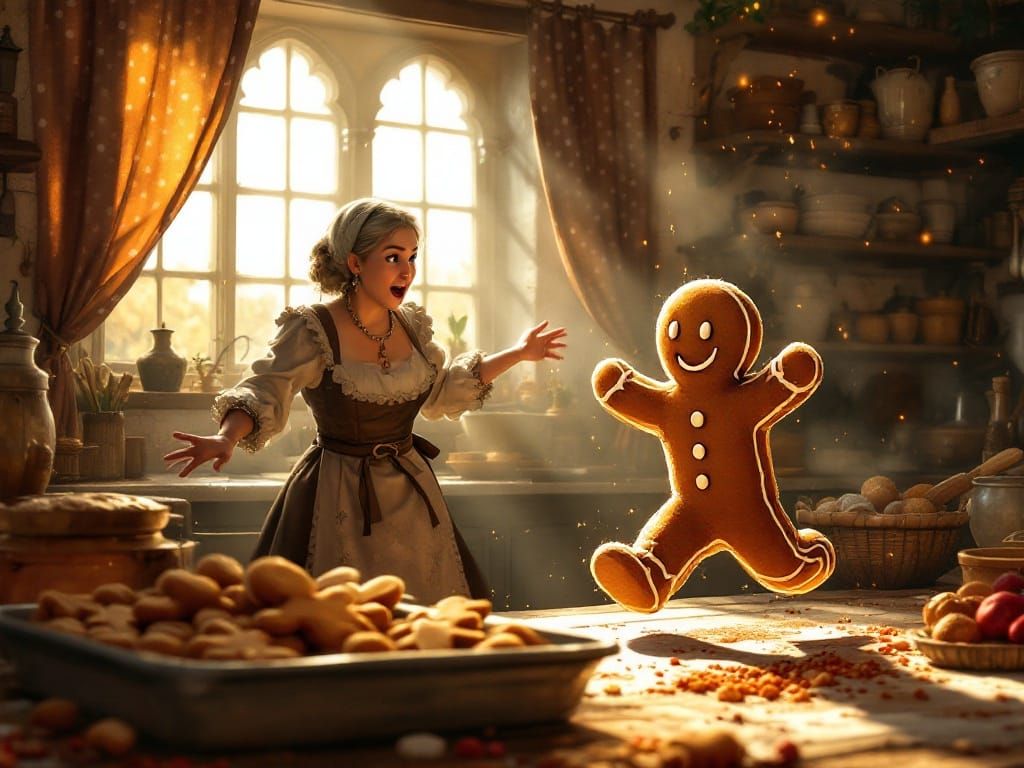 Cozy Medieval Kitchen Scene in Vibrant Watercolor Style