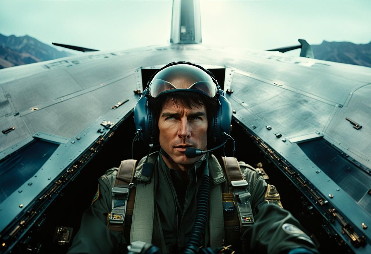 Dramatic Close-Up: Pilot in Jet Cockpit Film Still