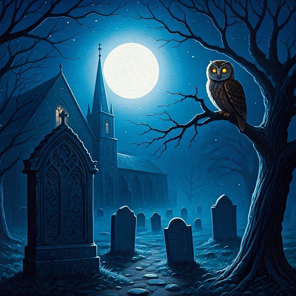 Mystical Churchyard at Midnight in Old Master Style