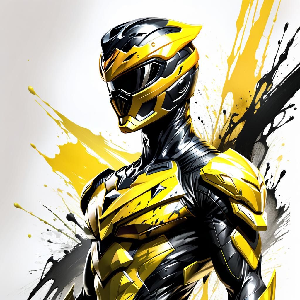 Yellow Power Ranger Ink Drawing in Botanical Style
