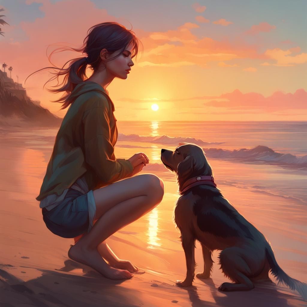 Sunset Beach Portrait in Art Nouveau Style