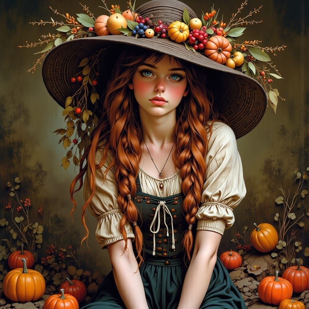 Autumn Harvest Hat in Pre-Raphaelite Style