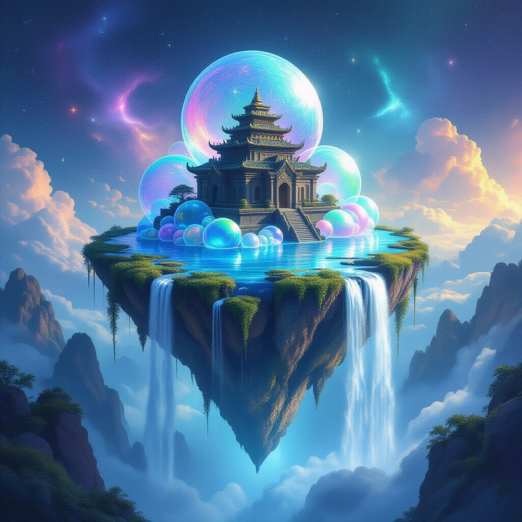 Ethereal Floating Island Temple of Soap Bubbles