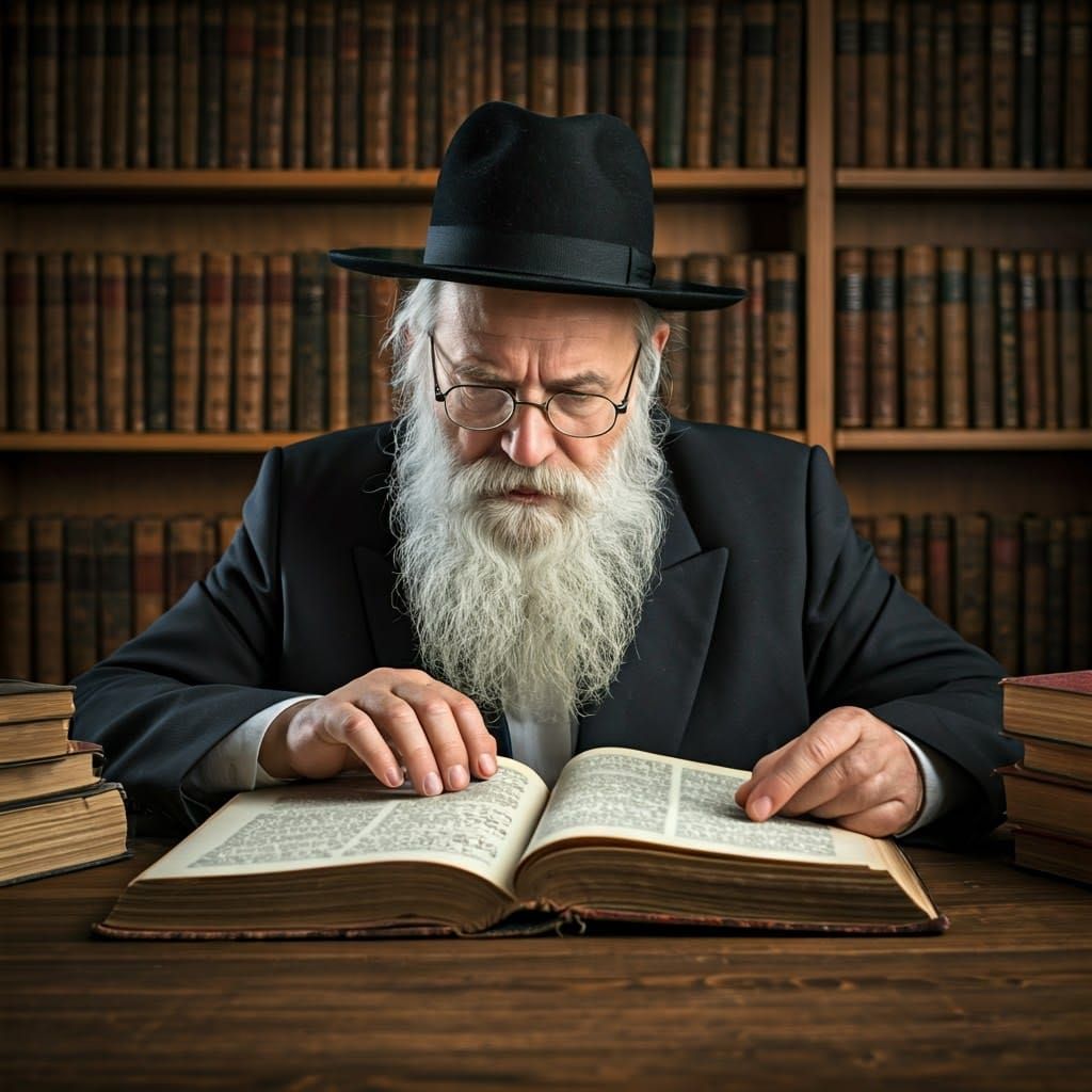 Elderly Rabbi Studies Ancient Texts in Warm Golden Light