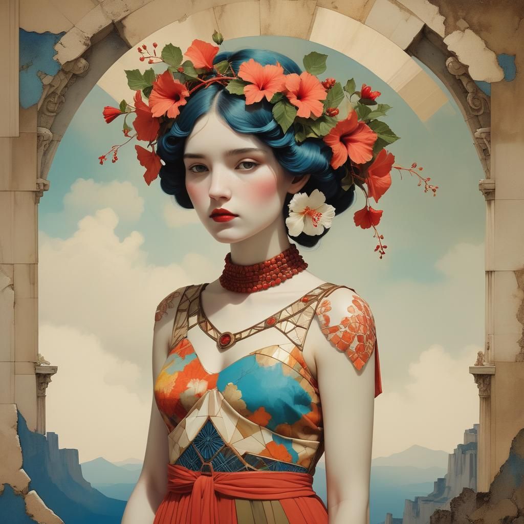 Maiden with Hibiscus Crown and Acropolis