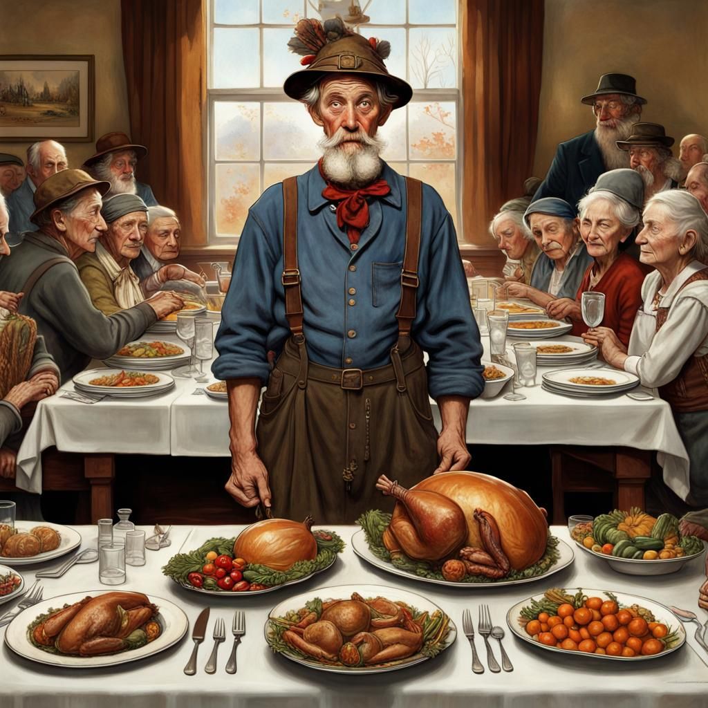 Thanksgiving Grace in Norman Rockwell Style