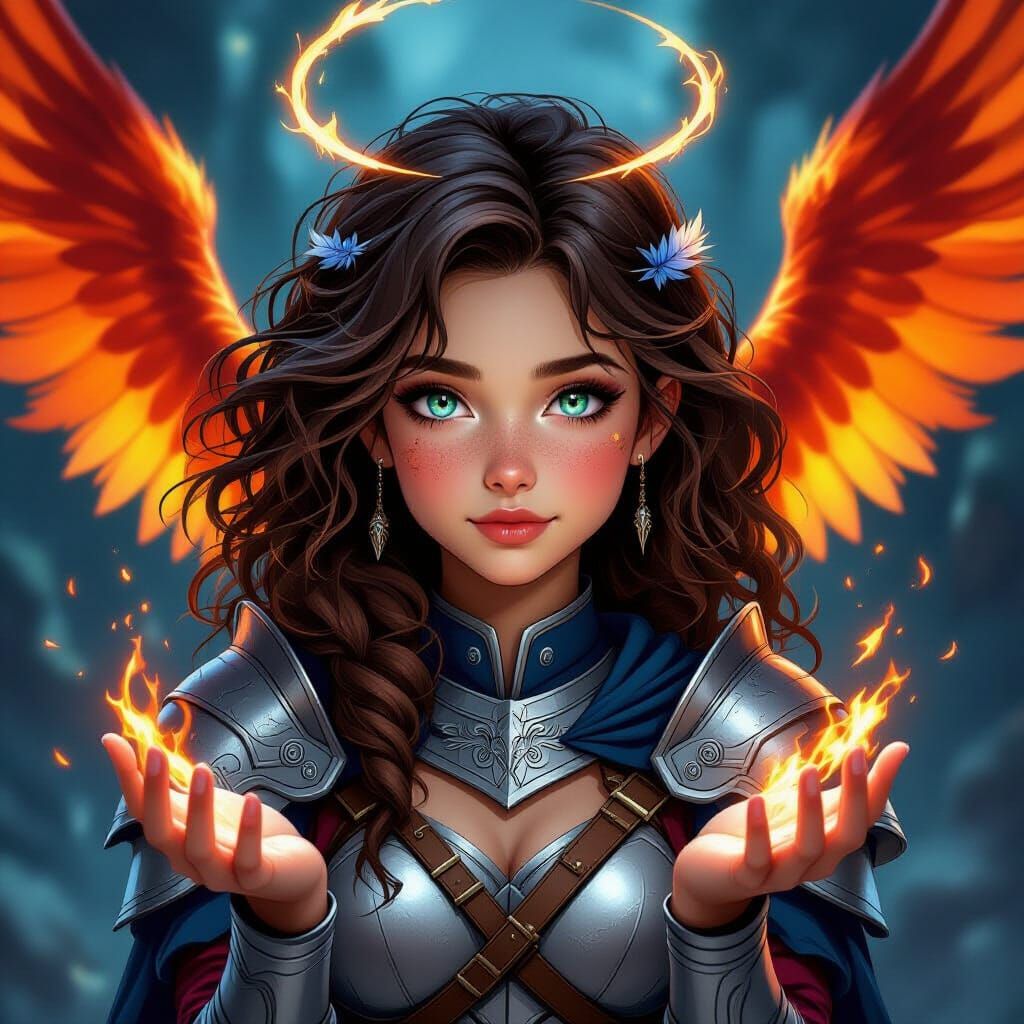 Fantasy Hybrid Girl with Fiery Phoenix Wings