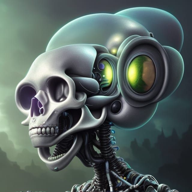 Cyborg Monkey Skull Alien Portrait in Hyperrealism