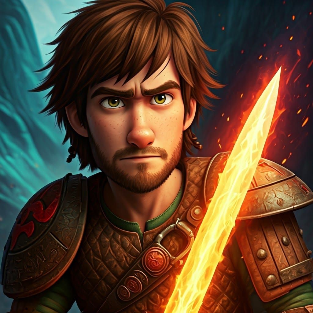 Hiccup Haddock with Fire Blade in Dreamworks Style