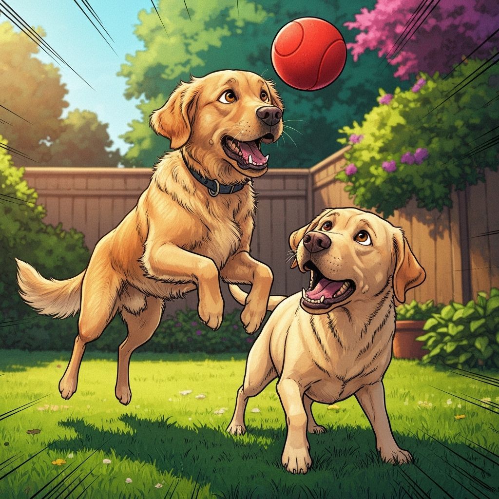 Dogs Play Tug of War in Comic Book Style
