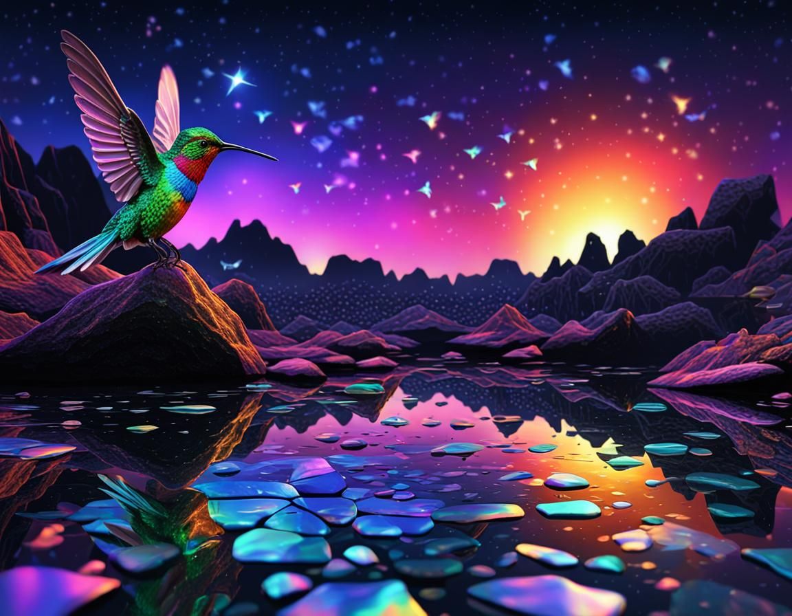 Iridescent Hummingbird in Colorful, Detailed Digital Art