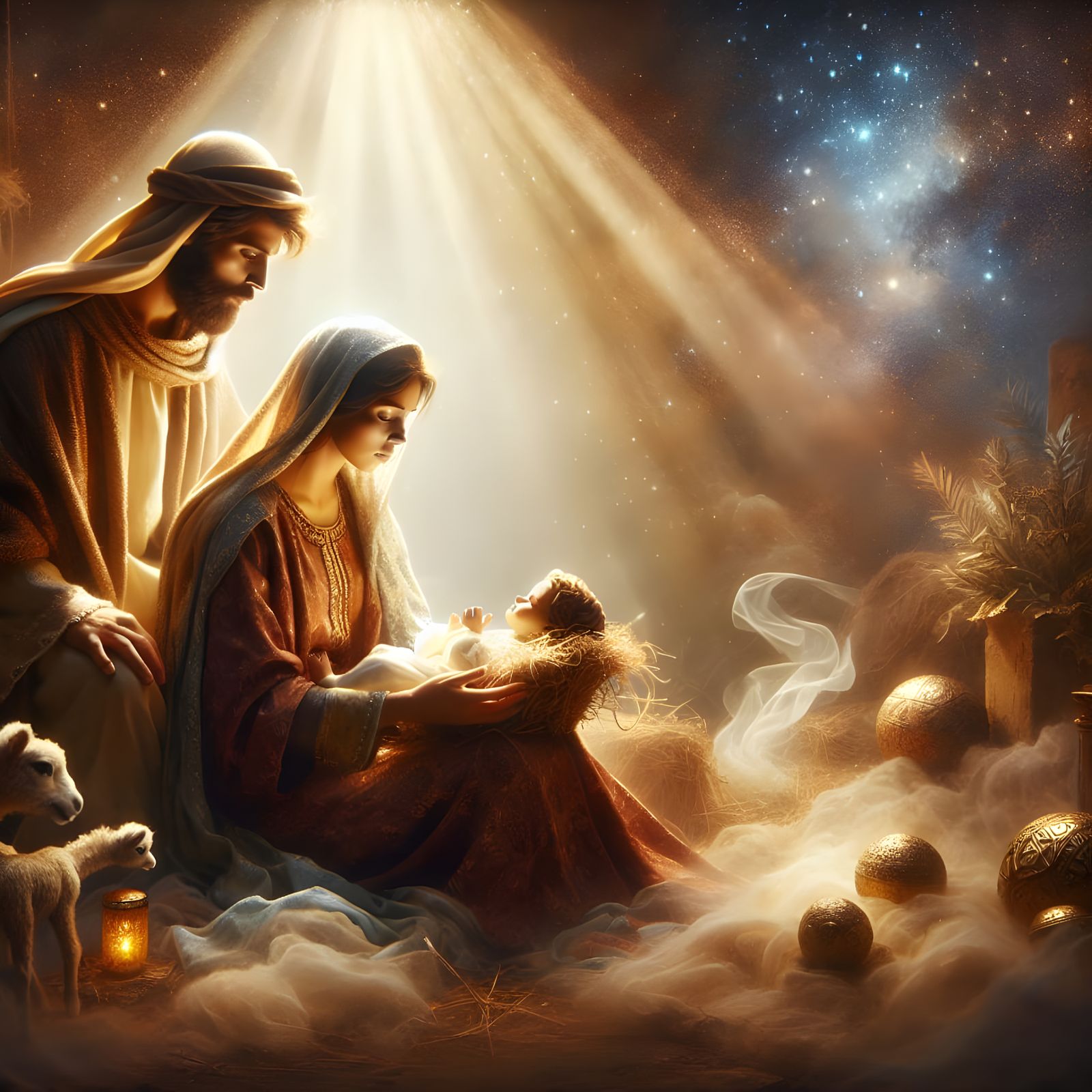 Peaceful Nativity Scene in Warm Colors