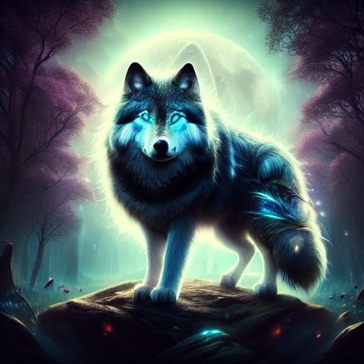 Majestic Wolf in Spectral Field with Ethereal Glow