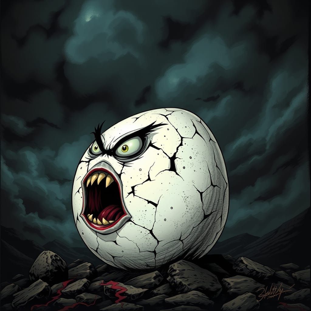 Furious Egg in a Dark, Stormy Landscape