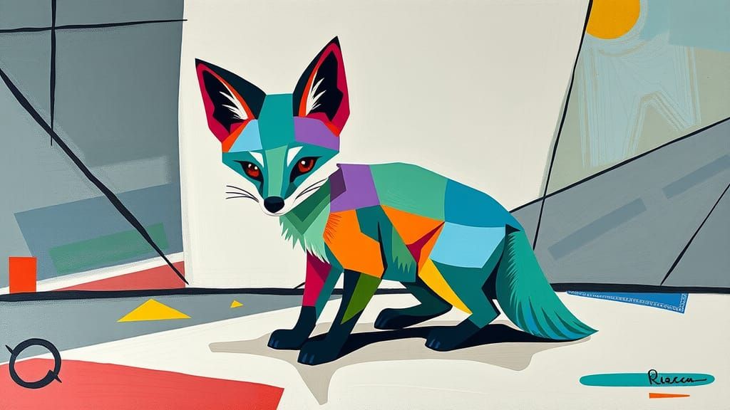Cubist Fox with Geometric Patterns
