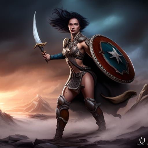 Female Barbarian Mid-Battle: Detailed Fantasy Art