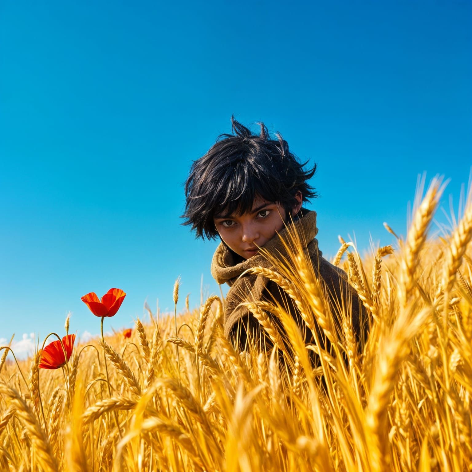Dark Figure in Golden Wheat Field