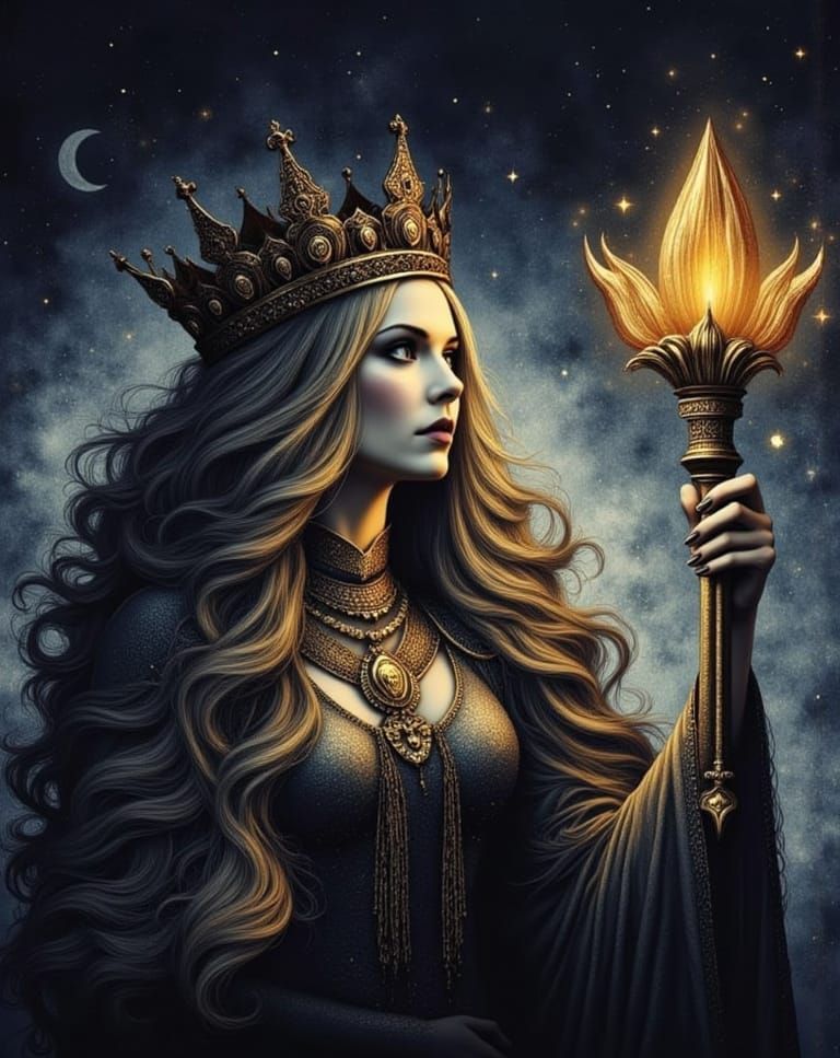 The Amber Queen in Surreal Retro Style