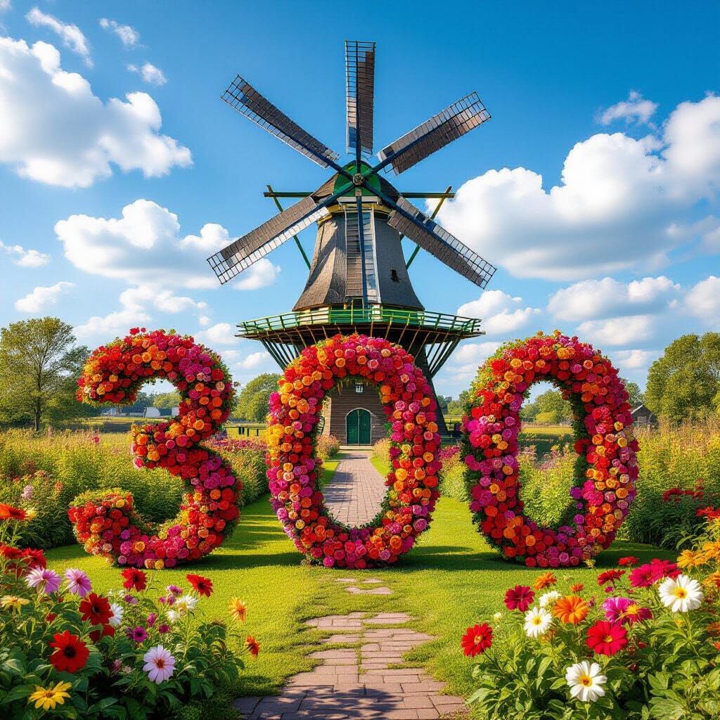 Flower Number 300 Against Dutch Windmill