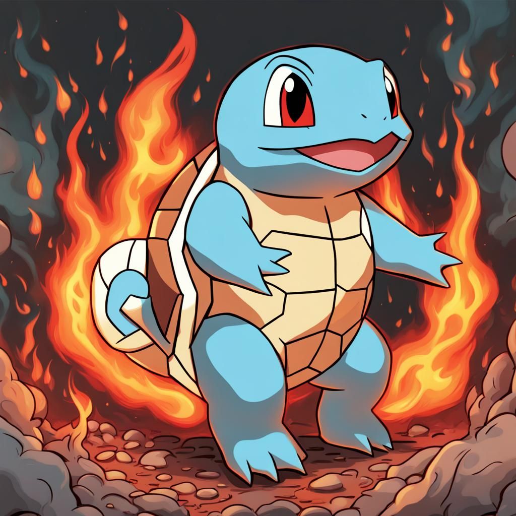 Squirtle Surrounded by Flames