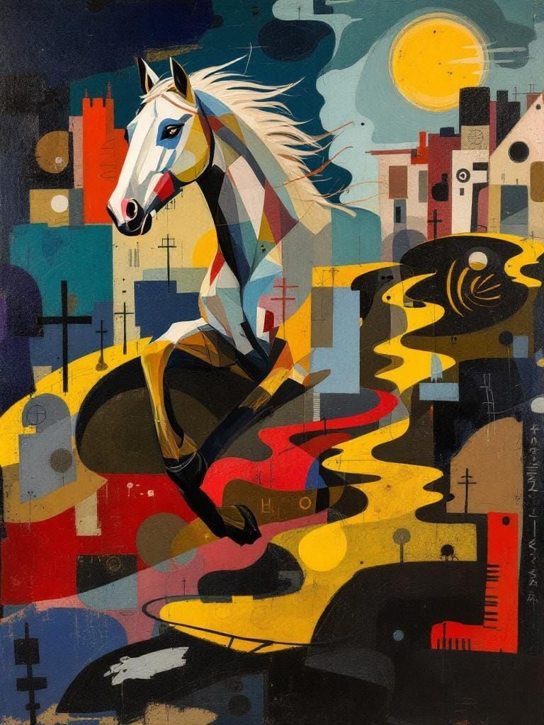 Horse Running Free: Expressive Brushstrokes and Collage