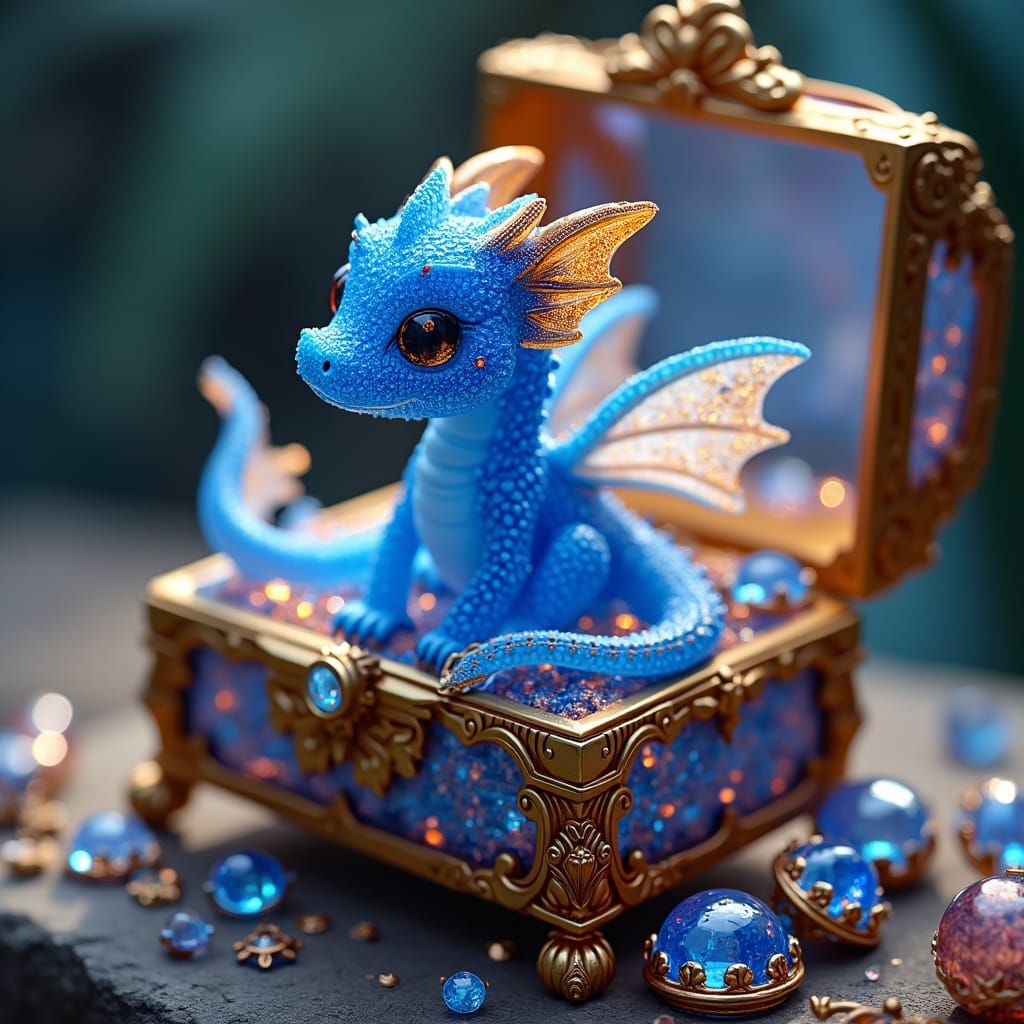 Sapphire Dragon in Glass Jewelry Box