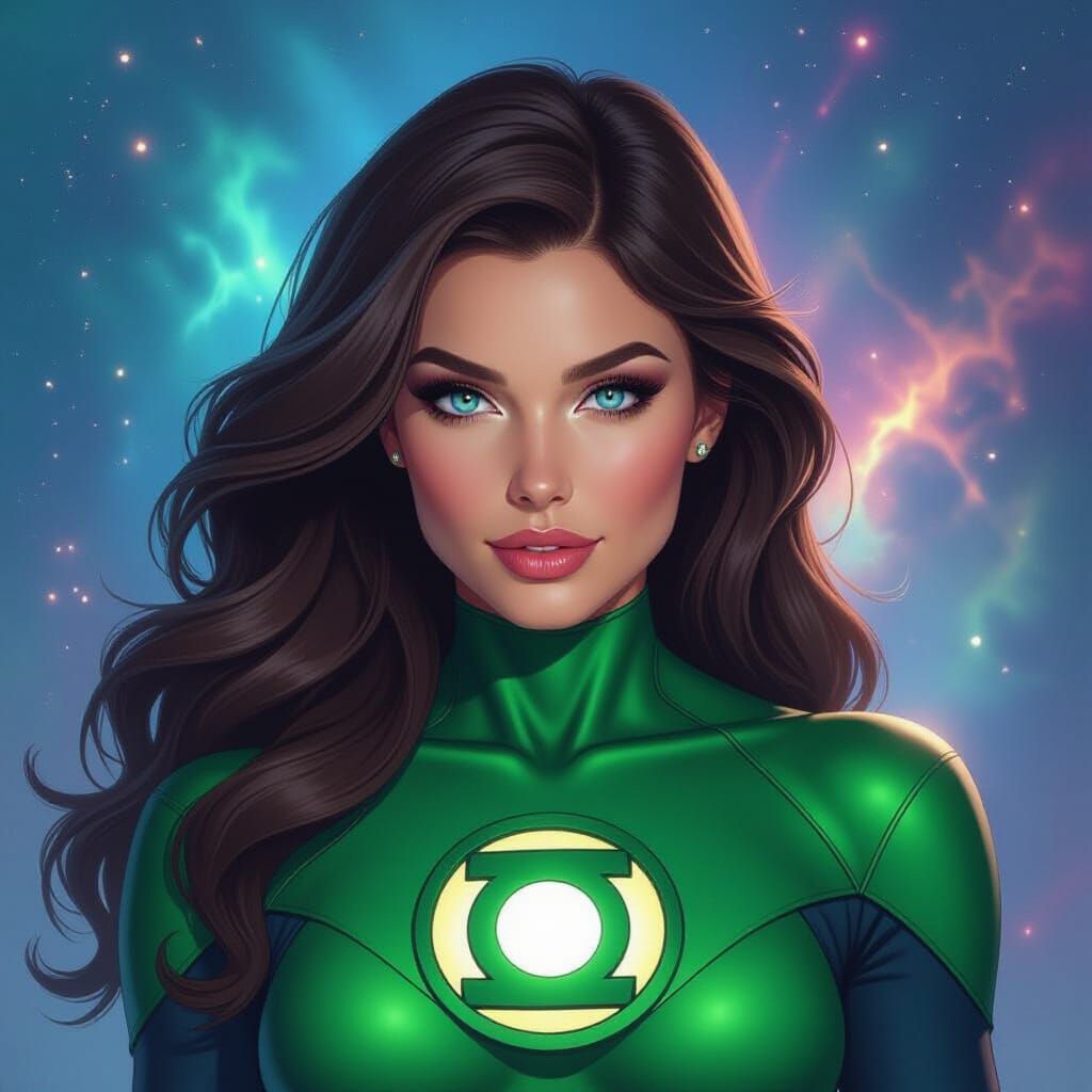 Green Lantern Woman in Cosmic Nebula Digital Painting