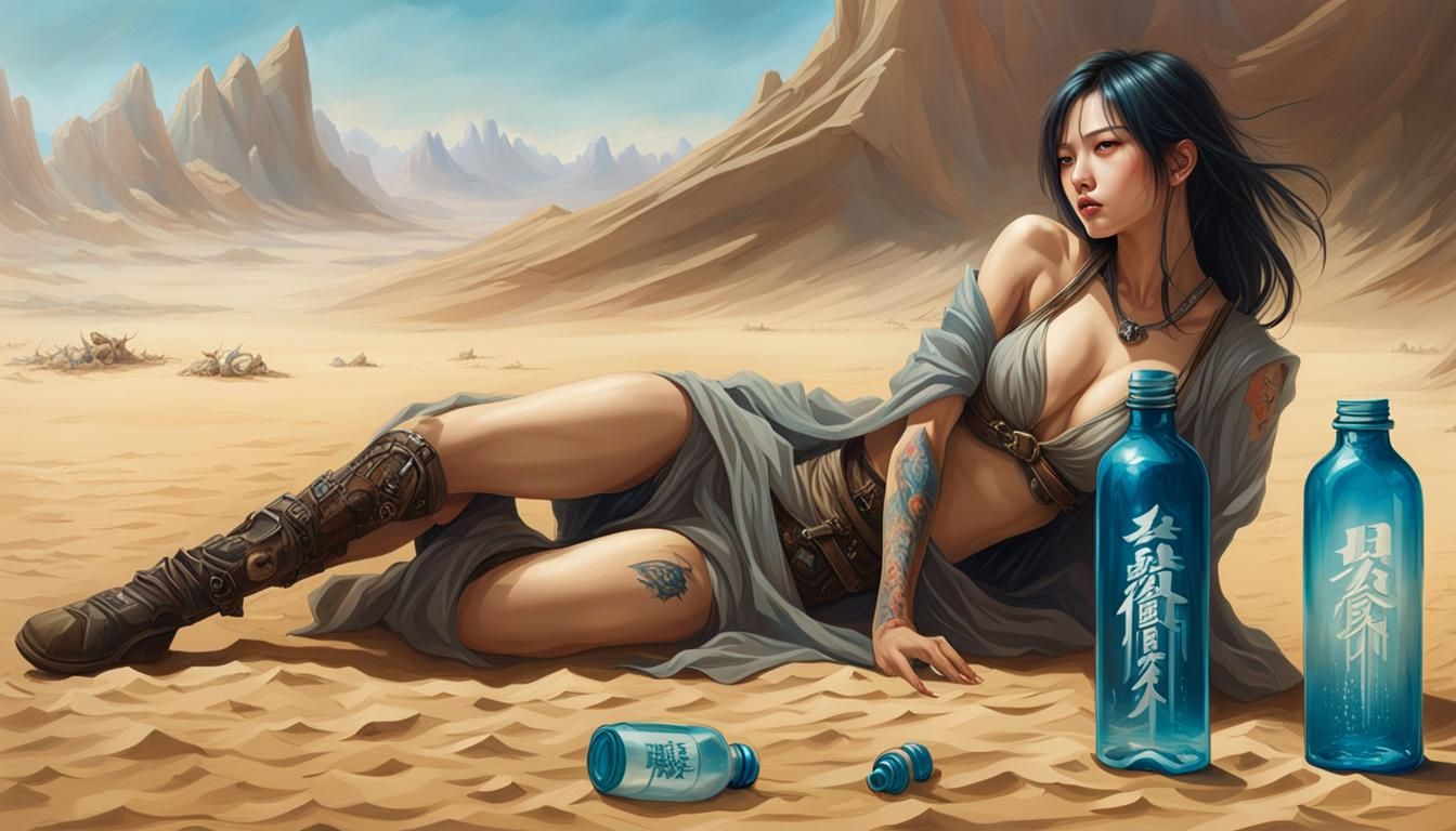 Thirsty Woman in Apocalyptic Desert Art