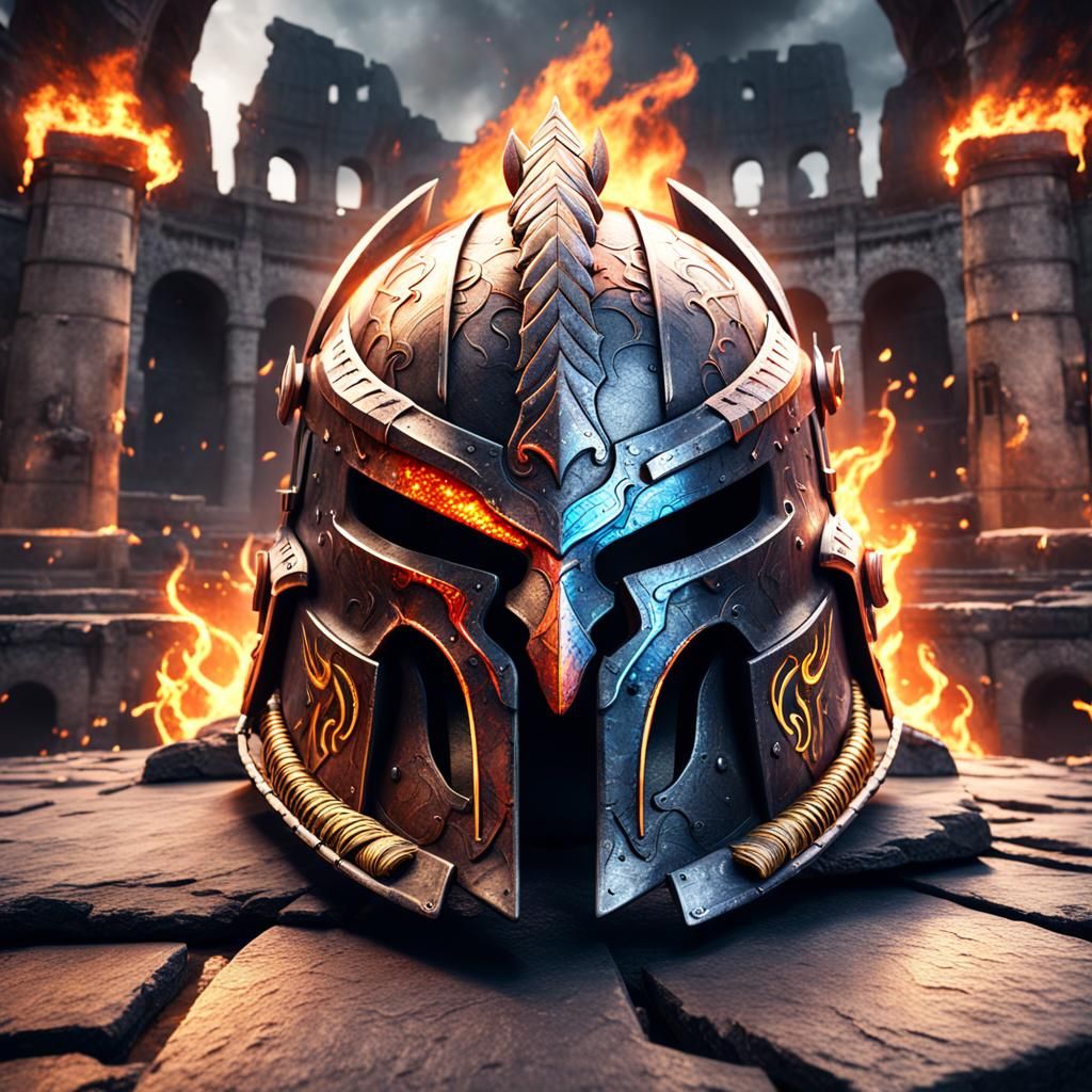 Flaming Battle Helmet on Mystical Slate