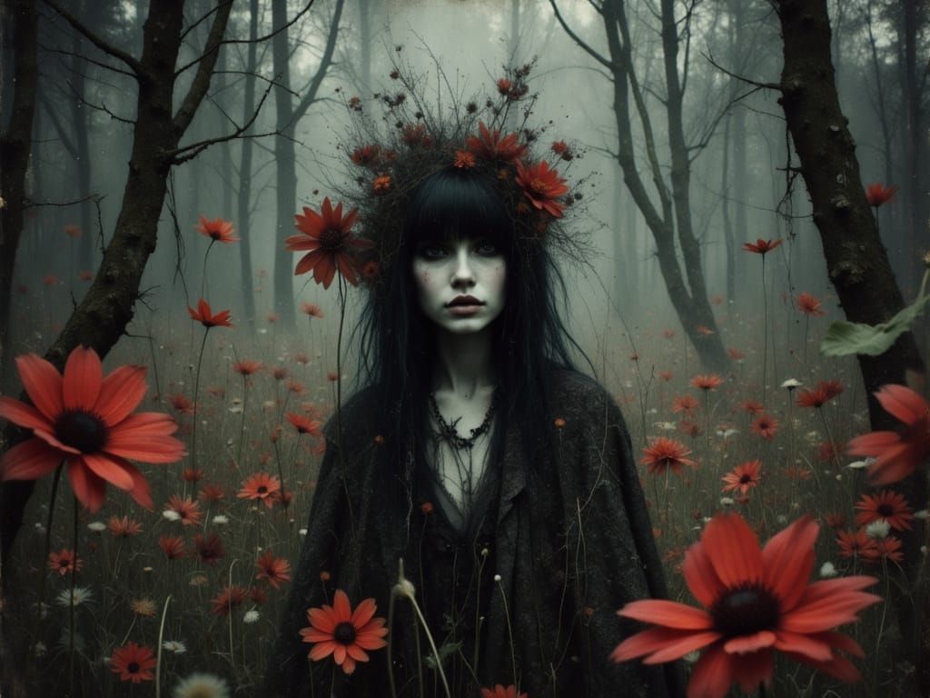Gothic Woman in Surreal Forest